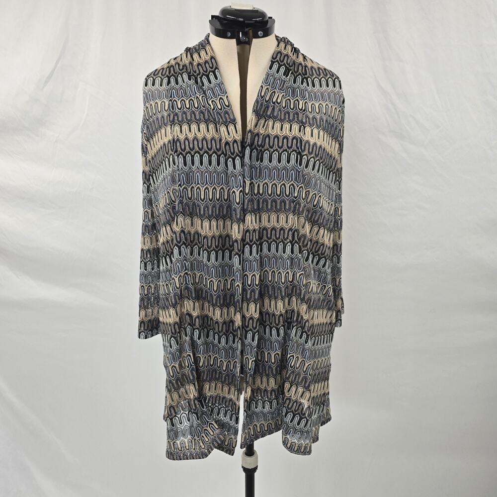 Chico's Travelers Knit Chevron Cardigan Women's M Canyon Blue Long Sleeve NWT